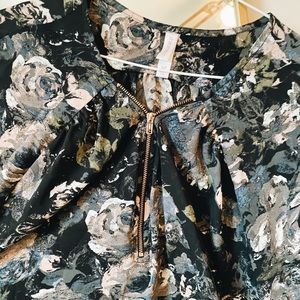 Front zipper floral blouse